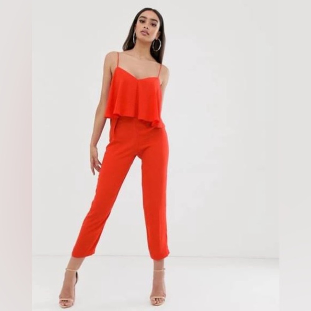 ASOS Red Cami Double Layer Tapered Leg Sleeveless Jumpsuit